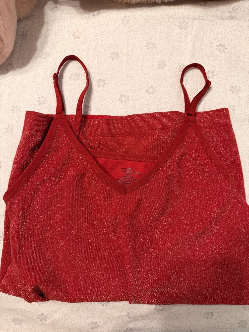 Red Shimmer V-Neck Spaghetti Strap Tank Top